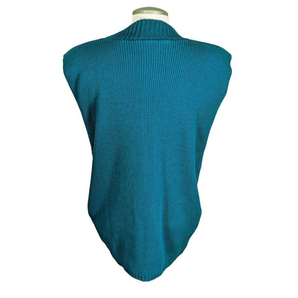 Vintage Womens Sweater Mock Neck Sleeveless OS Teal Embellished Ribbed Longline - Picture 4 of 5
